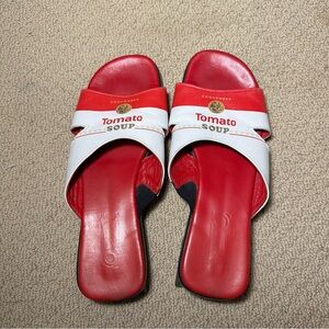 Rare Vintage 90s JEON Andy Warhol Pop
Art Campbell's Tomato Soup Sandals Size 9